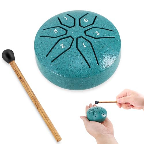 Image of EASTROCK Mini Steel Tongue Drum for Kids 3 Inch 6 Notes Percussion Instrument Handpan Drum C Key with Mallets,Music Book (Green)