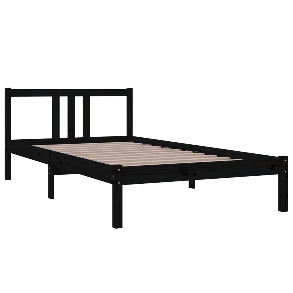 lite drewno sosnowe nowoczesny wystrój sypialni klasyczny czarny 100x200 cm | Rama łóżka 100x200 cm lite drewno sosnowe czarna z zagłówkiem do sypialni