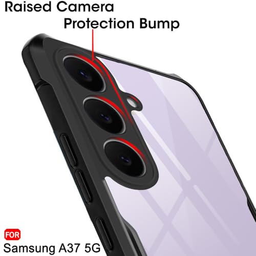 Image of TheGiftKart Shockproof Crystal Clear Back Cover Case for Samsung Galaxy A37 5G | 360 Degree Protection | Protective Design | Transparent Back Case Cover (PC & TPU, Black Bumper)