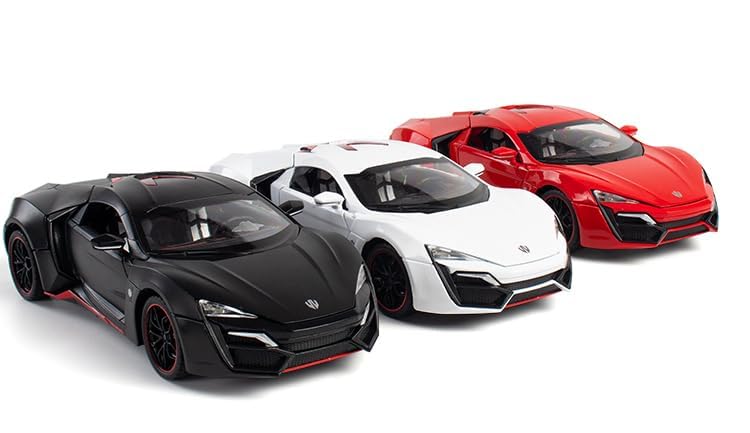 FUNABLO 1:32 Scale Exclusive Alloy Metal Pull Back Die-cast Car Model with Sound Light Mini Auto Toy for Kids Metal Model Toy Car with Sound and Light (LYKAN Hyper Sport -Black) 2