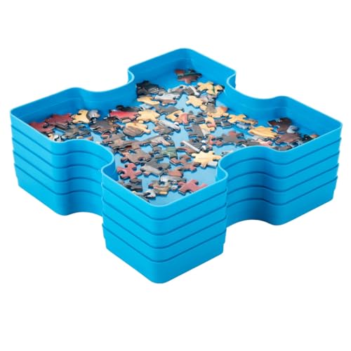 Puzzle Sorter Trays Set of 6 for 1000 Piece Jigsaws | Stackable Interlocking Jigsaw Sorting Trays for Pieces Colours & Edges | Durable Blue Plastic Puzzle Organiser Storage for Adults & Hobby Lovers