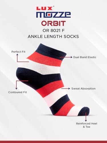 Image of Orbit Ankle Length Socks for Men |Made With Durable & Breathable Cotton | Ideal for Gym, Running, Office | 3 Pair -Multicolor