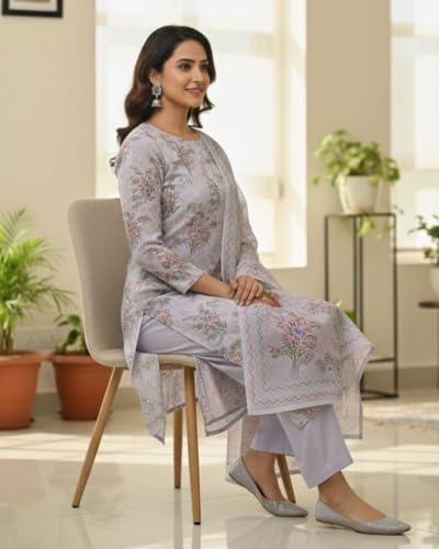 Image of KTI Women Floral Printed Cotton Suit for Women Unstitched - 2.5m Ethnic Salwar Suit Dress Material