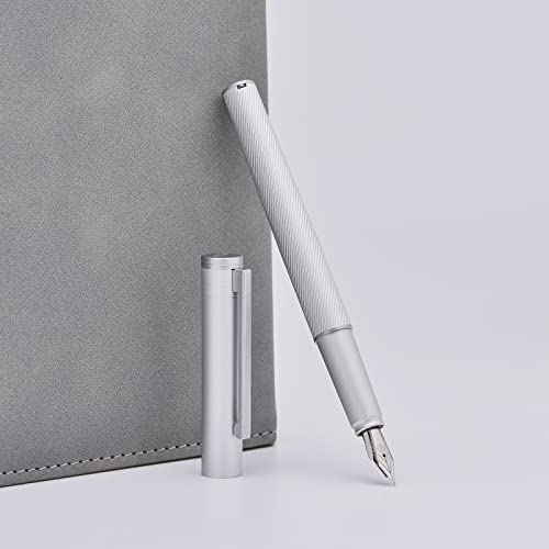 Stylo-plume Hongdian H1 en aluminium argenté avec plume fine et convertisseur inclus