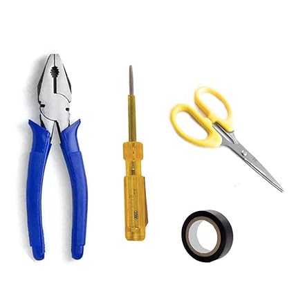Red Champion Plier (Length 8.5 Inch) Pilaas Lineman Plier (Length 8.5 inch) With Electric Tester 127mm/5.5'' Spark Detecting Screwdriver 3mm 500V AC & All Balck Tape And Scissor.