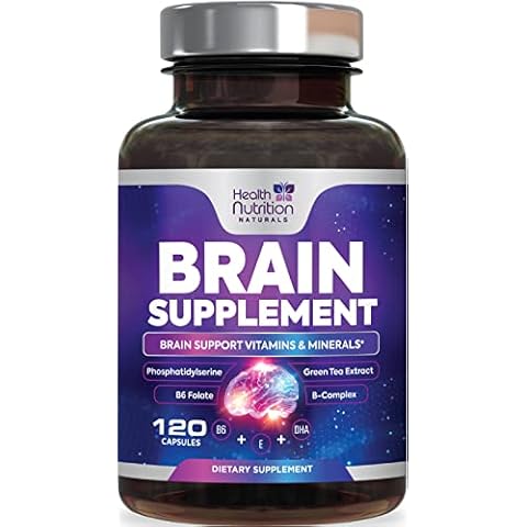 Brain Supplements for Memory and Focus - Nootropic Capsules for Concentration, Cognitive, & Mental Clarity Support, DMAE Bacopa, Phosphatidylserine, Brain Health Vitamins B12, B6, C, E - 120 Count Cover