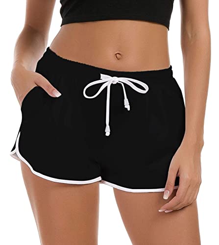 Fanient Schwarze Badeshorts für Damen Boardshorts Strandhose Schwimmen Wasserdicht Schnelltrocknend Surfen Boardshorts XS 34