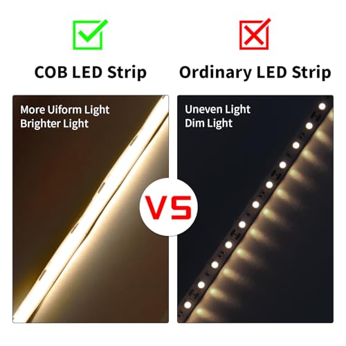 Image of 6.56FT /2M COB LED Strip Light, Warm White 3000K USB LED Tape Lights, 640LEDs CRI93+Flexible Dimmable Light Strip for TV Backlight, Cabinet Lighting, Mirror, Bedroom Decor