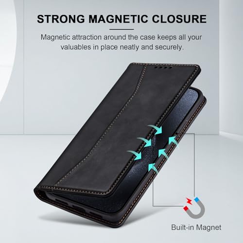 Image of Jasonyu Flip Wallet Case for iPhone 15 Pro,Black