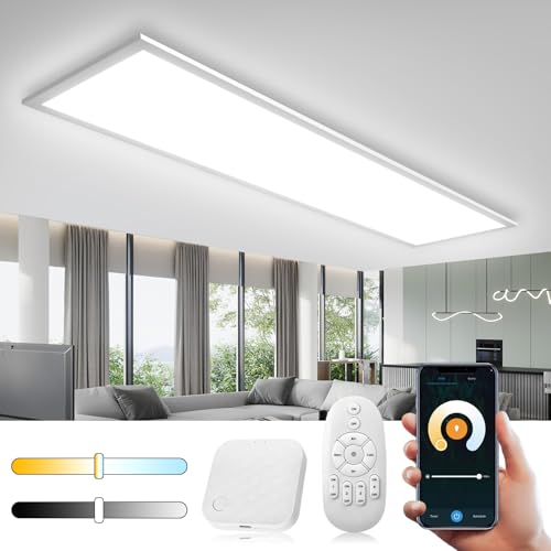 Omdekor Inteligente Plafón LED Regulable 100x25CM, 28W Plafón LED Inteligente con...