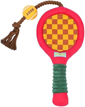 ZEZE Dog Tennis Racket Rope Toy with Squeaker Plush & Knotted Chew Toy for Dogs, Interactive Tug & Fetch, Durable Rope Design, Indoor Play, Red & Yellow or Blue & Green Red & Yellow