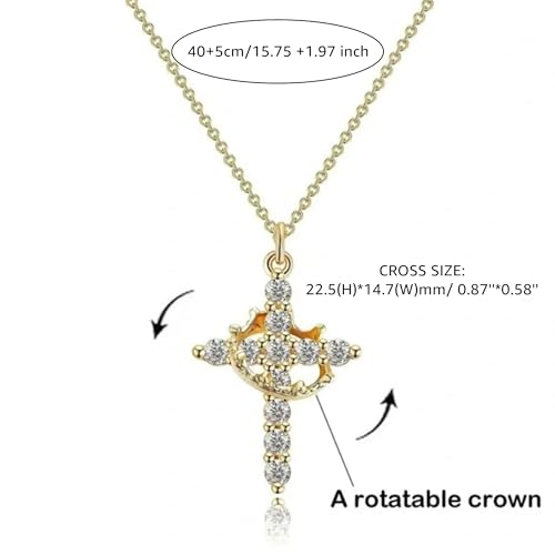 Gold Cross Necklace with Crown Charm for Women, Trendy Dainty Gold Plated Gothic Faith Diamond Cross Pendant Necklaces Non Tarnish Religious Jewelry Gift3
