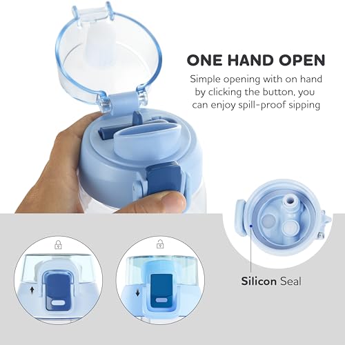 Image of KOLORR Glide+ 750 ml Unbreakable Water Bottle Time Mark Sipper With Straw-Light blue & Blue|Ideal for School, Gym, Office, Travel|Leak Proof,Easy Carry Grip, One-Click Lock