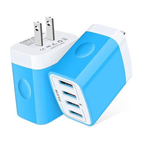 USB Wall Charger, Charging Block, AILKIN 2-Pack 4.8A/5V 4 Port USB Plug Power Travel Brick Adapter for iPhone, iPad, Samsung Galaxy, Moto, Kindle Fire, Headphones, Doorbell Android Phone Box Cube