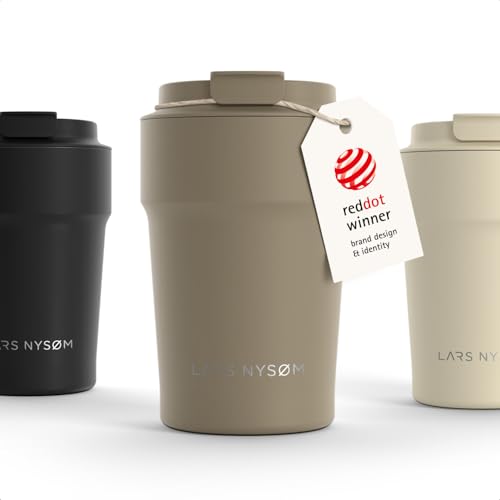LARS NYSØM Thermo Coffee Mug-to-go 380ml | Tasse de voyage 0.38 litre avec isolation | Base en silicone | Tasse thermique étanche en acier inox pour café ou thé...