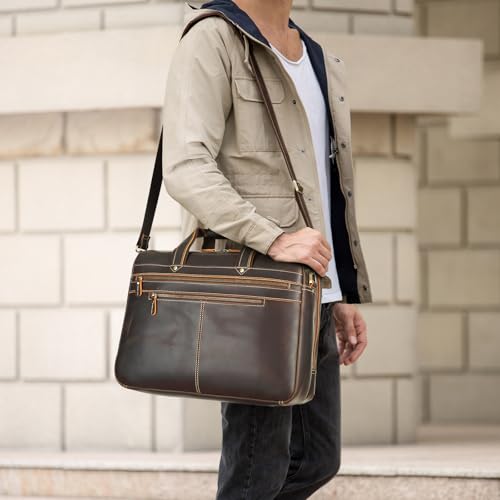 Polare 17'' Computer Briefcase Work Bag Business Case For Men With Full Grain Leather Fits 15.6'' Laptop2