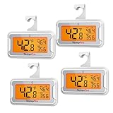 TempPro Refrigerator Thermometer 4 Pack with Large Backlit LCD Display, Waterproof Freezer Fridge Thermometer with Max/Min Record, Easy Battery Replacement for Room, Cooler (Previously ThermoPro)