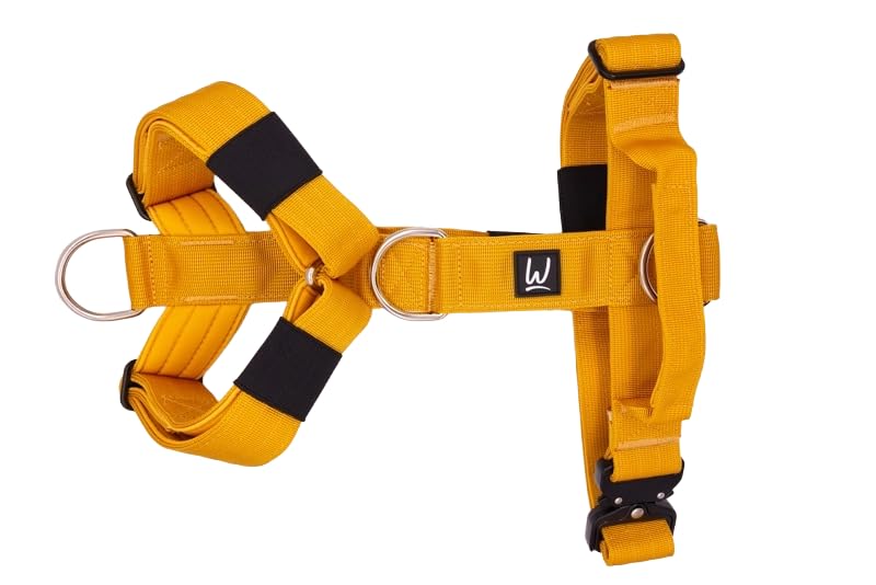 Wooffings Tactical Harness – 3‑Way Adjustable Fit - Heavy Duty K9 Vest with & All‑Metal Hardware for Training & Outdoor Use (Mustard, S)