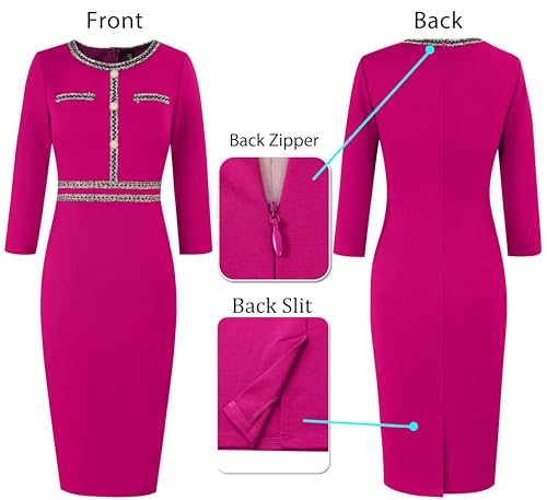Image of VFSHOW Womens Button Crew Neck Wear to Work Office Business Casual Church Party Slimming Fitted Bodycon Pencil Sheath Dress