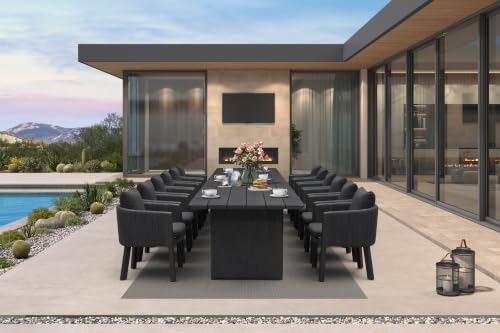 Image of PURPLE LEAF Patio Dining Set 13 PC Aluminum with Olifen Wicker Chair Grey