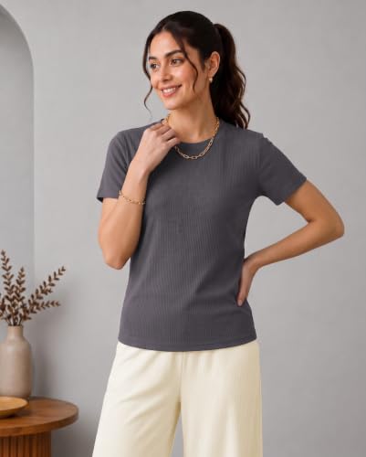 Image of TOPLOT Korean Night Suit for Women| Round Neck Half Sleeve | Full Pyjama Set |Comfortable Nightwear, Loungewear, Sleepwear for Womens (5274)
