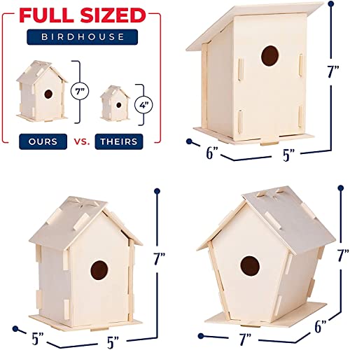 12 Wooden Birdhouses - Crafts For Girls And Boys - Kids Bulk Arts And Crafts Set - 12 Diy Unfinished Wood Birdhouse Kits, 12 Paint Strips, 12 Paintbrushes & Stickers For Children To Build & Paint #TOP3