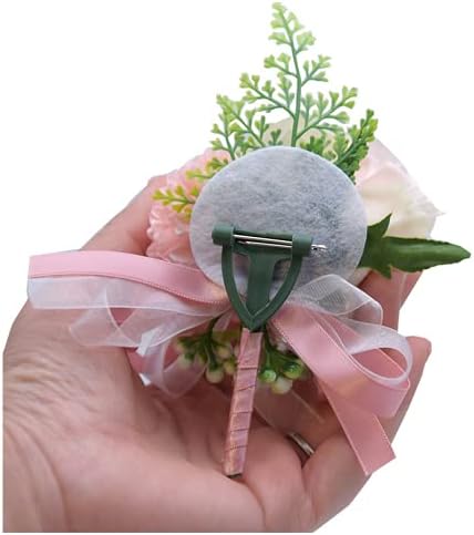 Rikyo 2 Pack Flower Wrist Corsage Boutonniere Set,3" Artificial Rose and Carnation Handmade Silk Flower for Wedding Flowers Accessories Prom Suit Decor(White) - Image 2