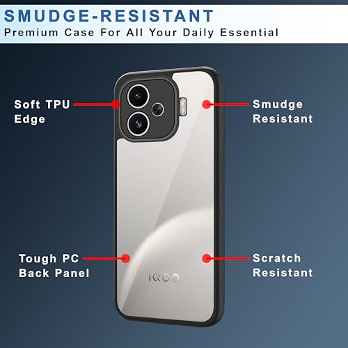 Image of CEDO Backcover for iQOO Neo 10R (5G) | Camera Protection Bump Shockproof Edge | Ultra Hybrid Transparent Acrylic Clear TPU+PC Hard Backcase Cover (Black)