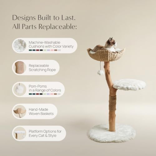 Image of Mau - Modern Wood Cat Tree Tower with Scratching Post, Aesthetic Cat Condo
