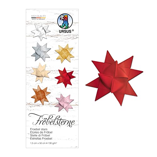 Ursus 3210022 - Papierstreifen für Fröbelsterne, rubinrot, aus Tonzeichenpapier 130 g/qm, ca. 1,5 x 50 cm, 80 Streifen für ca. 20 Sterne, Bastelklassiker zur Weihnachtszeit