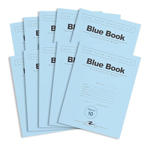 ROARING SPRING Exam Blue Books, 10 School Examination Booklets, 8.5' x 7', 4 Sheets/8 Pages, Wide-Ruled with Margin Student Testbook, Made in USA