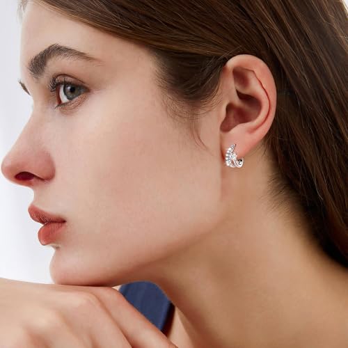 WOAINI Small Hoop Earrings in Sterling Silver with Moissanite Stones, Hypoallergenic Elegant Moissanite Huggie Hoops Dainty Earrings for Women, Diamond-Alternative Jewelry Gifts2
