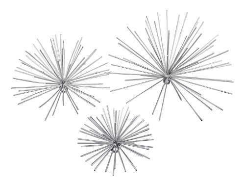 Zeckos Set of 3 Silver Finish Bursting Metal Star Wall Hangings