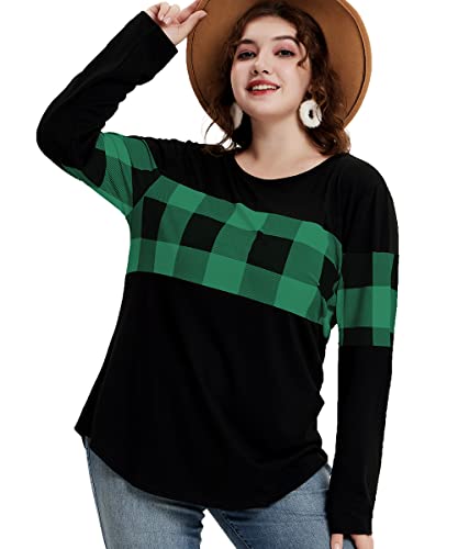 Image of CARCOS Plus Size Tops for Women Color Block Flower /Striped /Camo Crew Neck Long Sleeve Tee Shirt