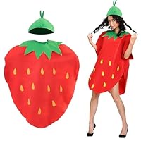 Ferizzia Déguisement de Fraise pour Adultes, Costume de Fruits pour Adulte, Costume de Cosplay Aux Fraises, Accessoires de Costumade pour Homme et Femme, pour Halloween, Jeu de Rôle, Fêtes à Thème
