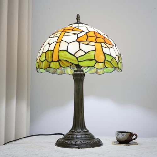 Crecobo Tiffany-Style Stained-Glass Mushroom Table Lamp (12", Warm Amber) — view 8