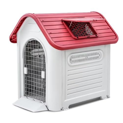 Pempet 犬小屋 ペットハウス 犬 ハウス プラスチック ドッグハウス 犬小屋 屋内 屋外 小型犬 中型犬 大型犬 天窓付き ドア付き 防雨 換気 軽量 全天候型 オールシーズン 洗える サビない 組み立て簡単