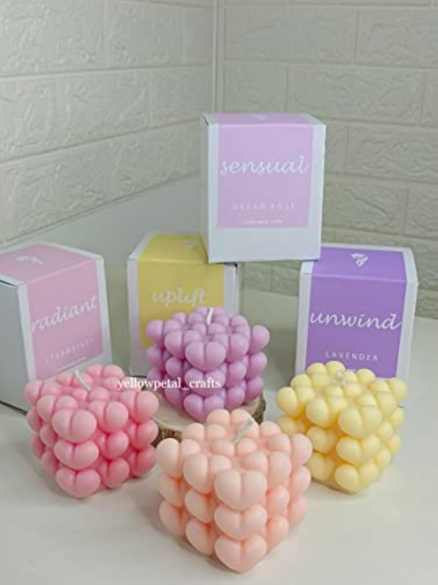 Heart Bubble Cube Candle, Pink Rose Scented Gift