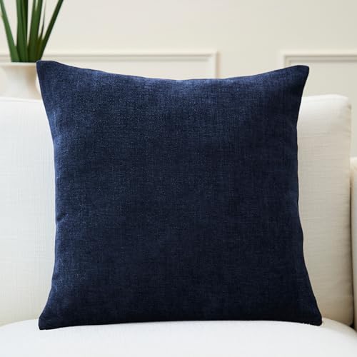 Image of Encasa XO Thick Chenille Throw Pillow Covers Set of 1 | Navy Blue - (24 inchx24 inch) (60x60 cm) | Decorative Accent Square Throw Pillow Cases for Couch, Home Decor, Sofa