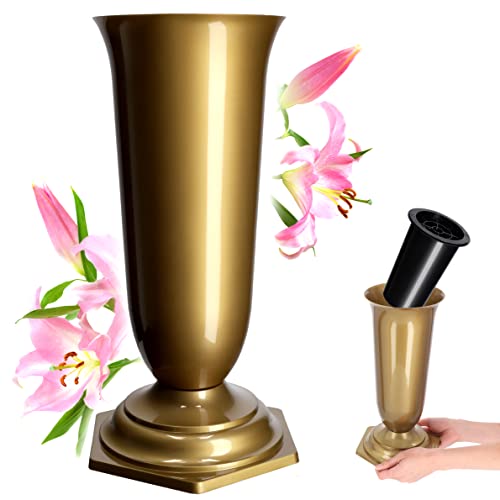 KADAX Grave Vase, Vase Plastic, Vase Flower, Vase Plastic for Flowers, Vase del Cimitero a Prova di Tempo, Vasi Plug-in a Prova di Gelo per Tomba, Resistenti alle intemperie (15,5 cm, Oro)