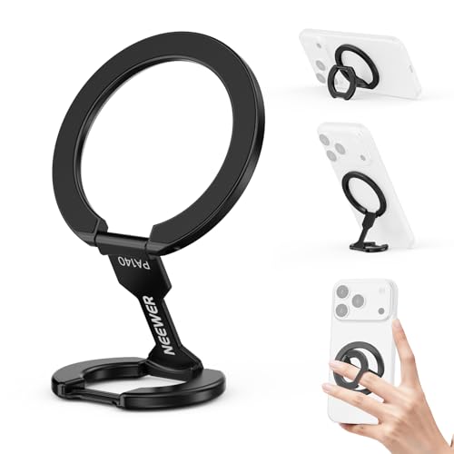NEEWER Magnetic Phone Grip, Dual Side Magnet Cell Phone Ring Holder Stand Foldable Kickstand Portable Compatible with MagSafe iPhone Samsung Android for Car Mount Workout Gym Video Recording, PA140
