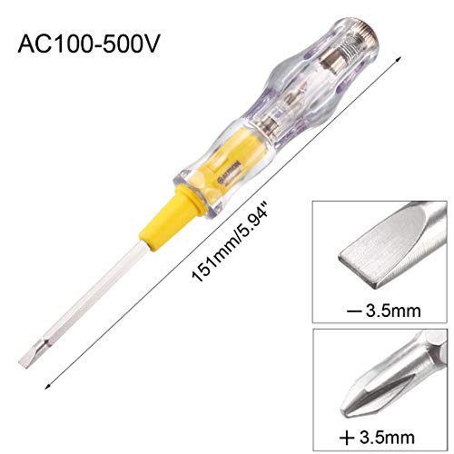 Image of uxcell Voltage Tester AC 100-500V with 3.5mm Slotted Phillips Screwdriver for Circuit Test, Clear and Yellow, Pack of 3