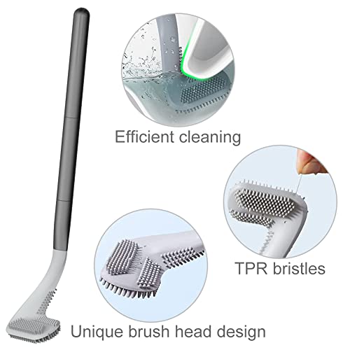 Image of Toilet Brush, Long Handle Golf Toilet Brush with Holder 360 Deep Cleaning Flexible Silicone Toilet Cleaner Brush Wall Mounted for Bathroom (Black)