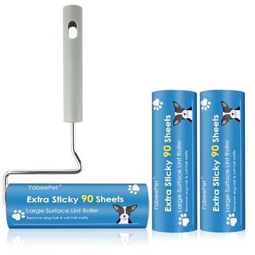 Extra Sticky Large Surface Lint Roller 6.3 Giant Lint Roller for Pet Hair Lint Remover Roller for Cat Hair Clothes Furniture (1 Handle + 270 Sheets)