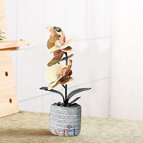 Image of VRCT Artificial Orchid Flowers Mini Potted Orchid Flowers Fake Orchids with Cremic Vase for Home Office Wedding Table Centerpiece Decoration