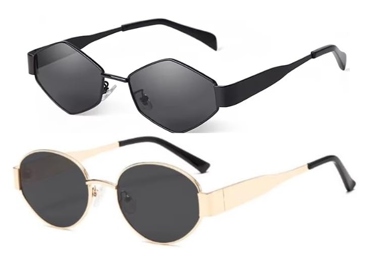 Retro Hexagon Sunglasses for Women, Men, Designer, Trendy Sunglasses, UV400 Protection (Set of 2)