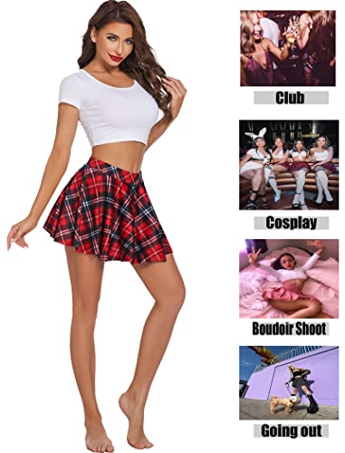 Avidlove Womens Pleated Skater Skirt Flared Mini Skirts Sexy Schoolgirl Plaid Short Skirt thumb #5