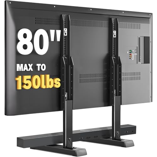 Universal Table Top TV Stand Base for 24-80 inch LCD LED TVs, TV Legs with Height Adjustment and Cable Management Hold up to 150lbs, Max VESA 800x500mm, Black