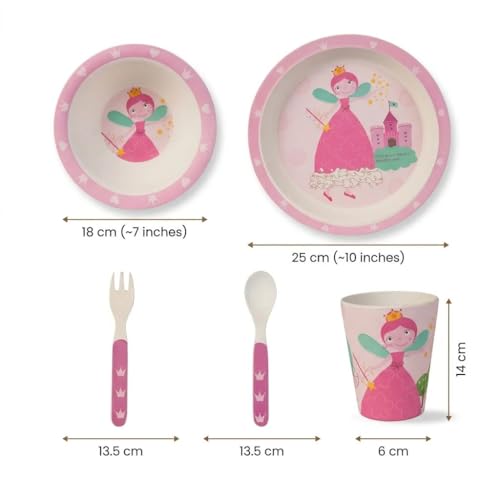 Image of Bamboo Kids Feeding Set of 5 |Kids Crockery Set Tableware |Baby Utensils and Dishes Set | Eco-Friendly |Organic & Natural (Fairy)