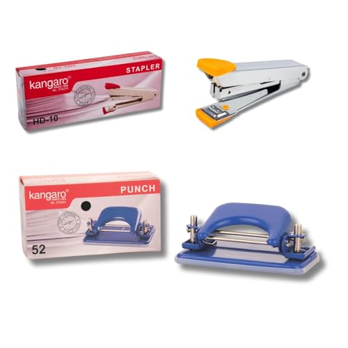 Image of Office Stationery Set with HD-10 Stapler, 52 - Paper Punch, KS -152 Scissors, SR - 100 Staple Remover, MP- 9 Cutter, Glue Stick (15g), 4 Staples Pin Boxes, (10 Pcs). Assorted Color